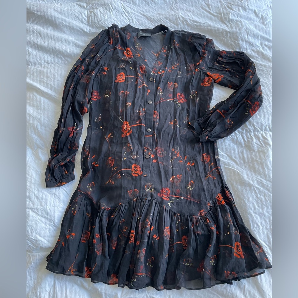 Sheer black with red flowers, size 10, The Kooples dress